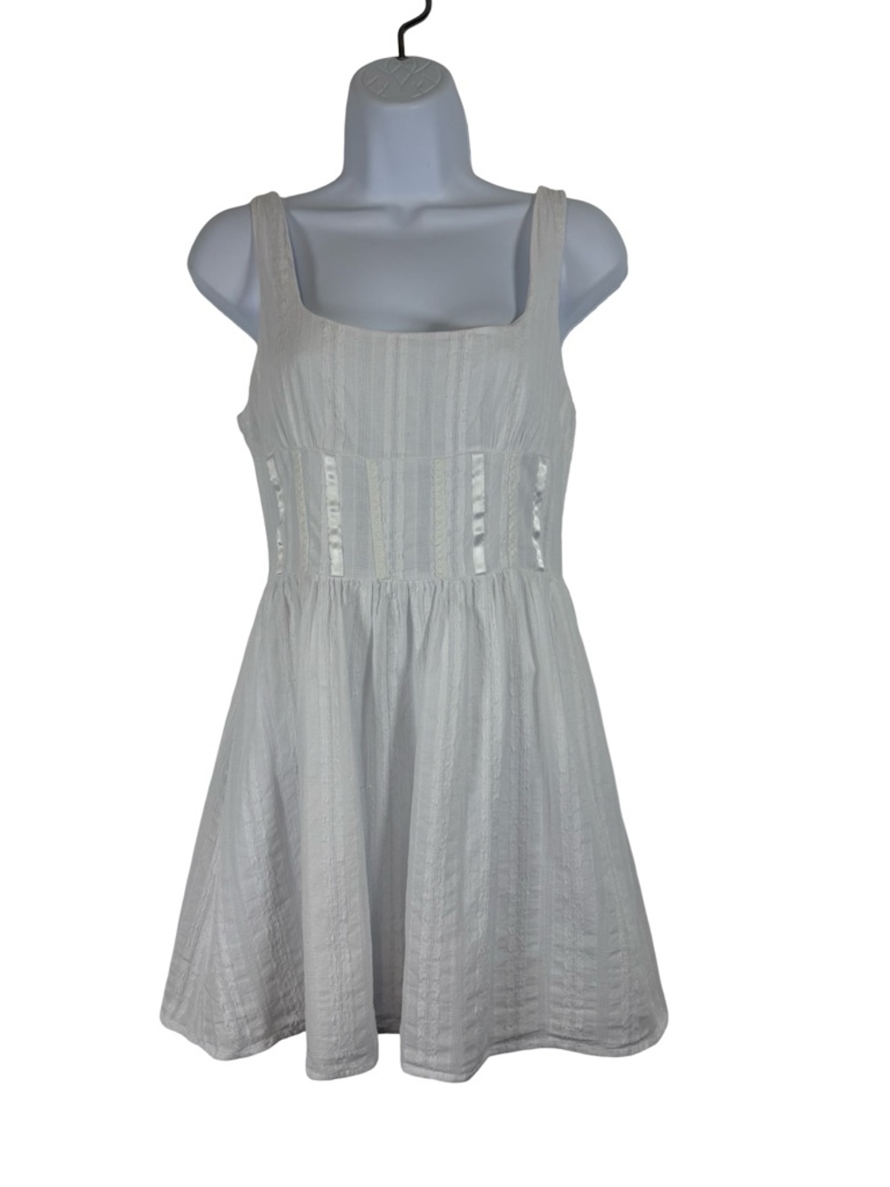 Princess Polly White Mini Dress Fit and Flare Textured Corset Summer Dress Sz4